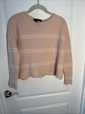 360 Cashmere Cropped Pink, White Stripes Sweater 63% Cashmere Sz S